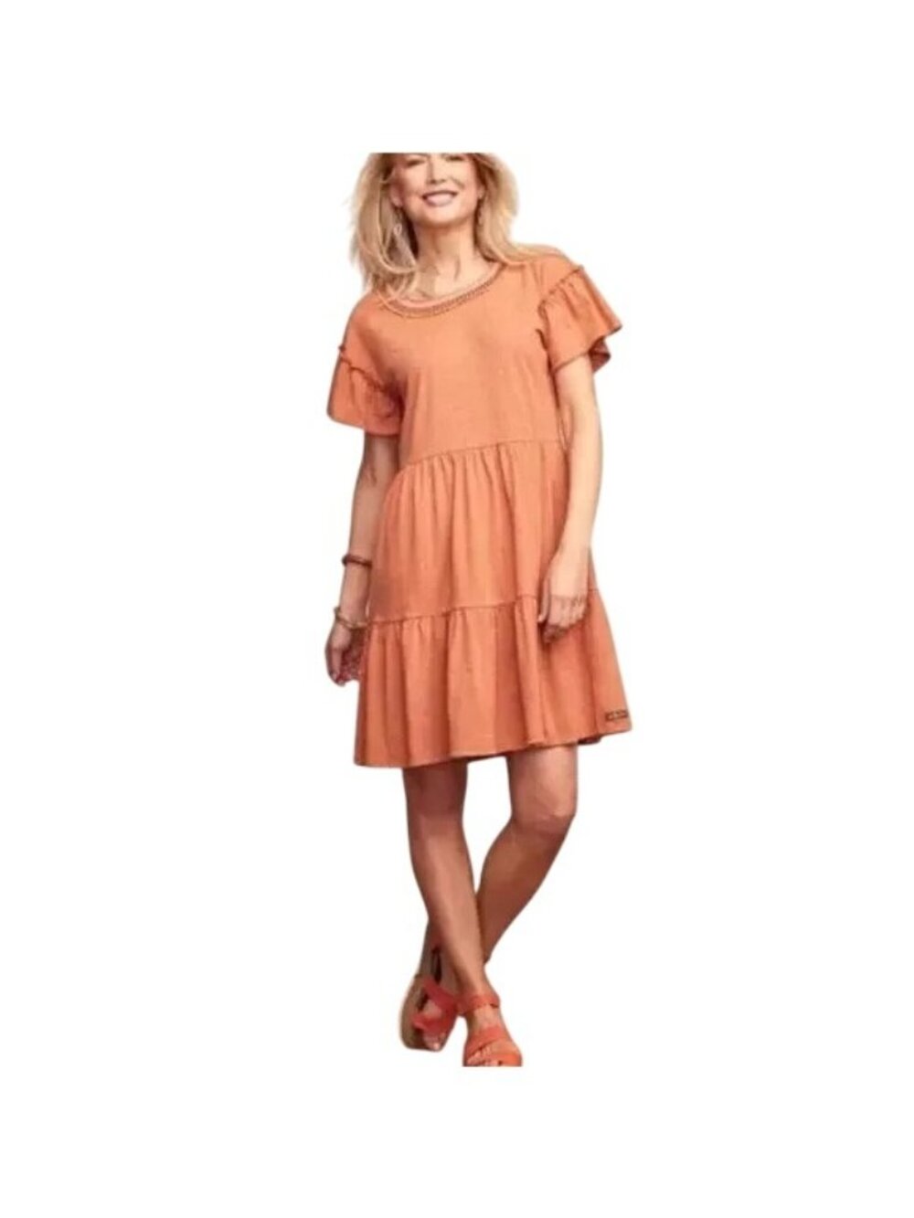 Matilda Jane Dress Small Heart to Heart Homeroom Tiered Heathered Orange Boho